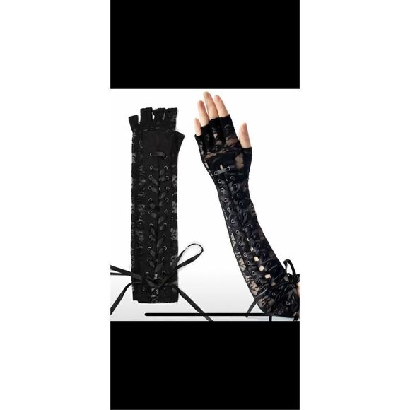 Black corset, long gloves lace up - Picture 7 of 11